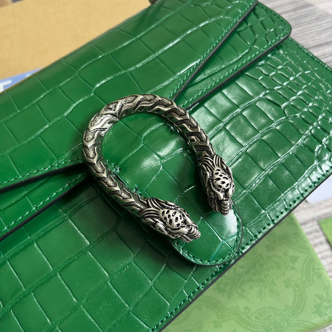 Gucci GG Dionysus Crocodile Small Shoulder Bag Green/Black/White For Women? 400249 EV40N 3219 11 in/ 28 cm