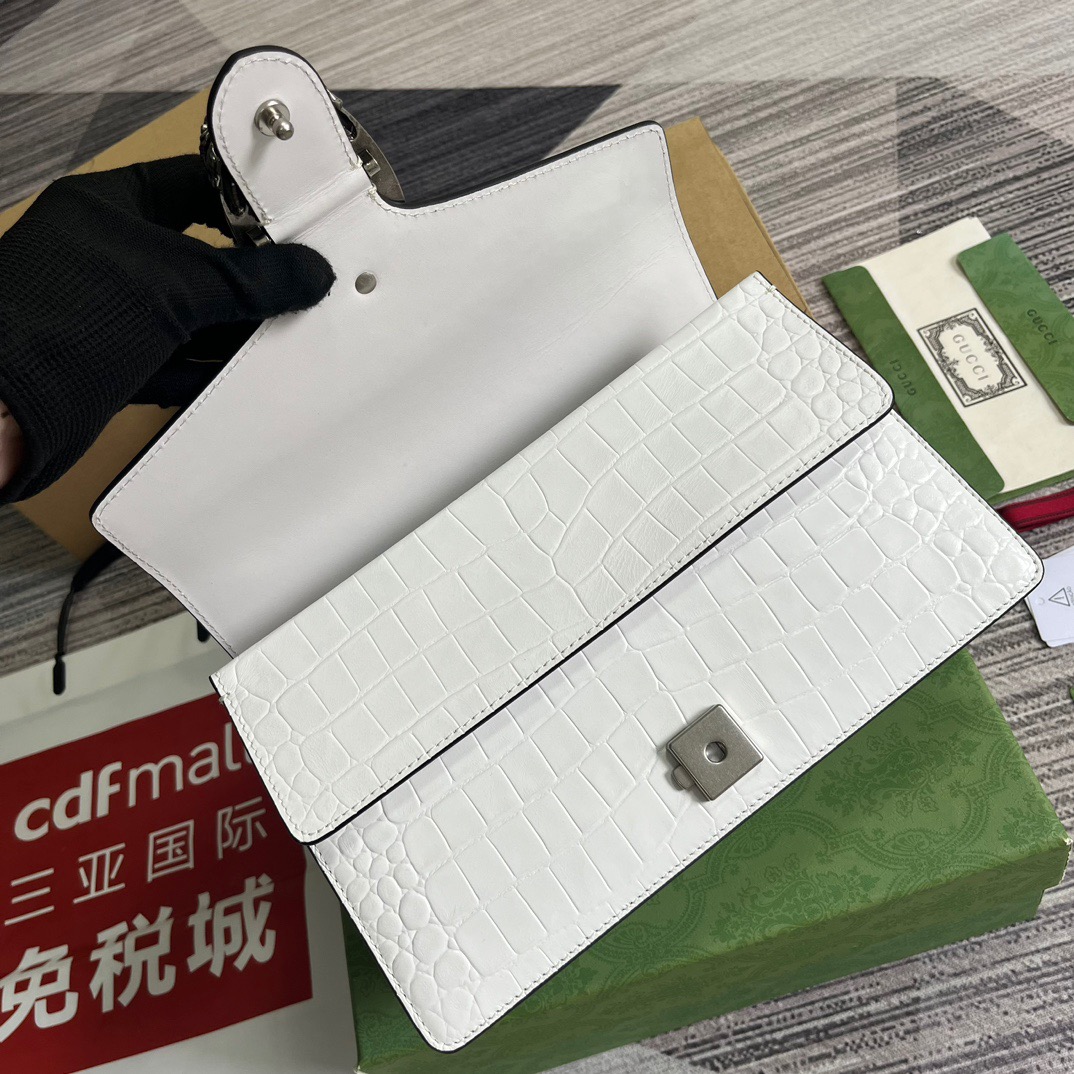 Gucci GG Dionysus Crocodile Small Shoulder Bag Green/Black/White For Women? 400249 EV40N 3219 11 in/ 28 cm