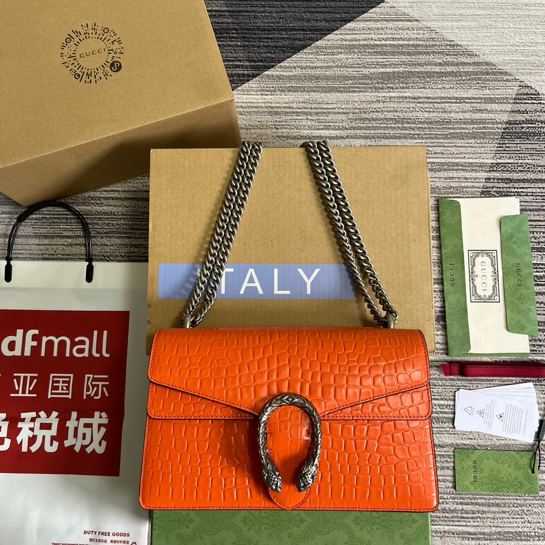 Gucci GG Dionysus Crocodile Small Shoulder Bag Orange/Red/Purple For Women? 11 in/ 28 cm