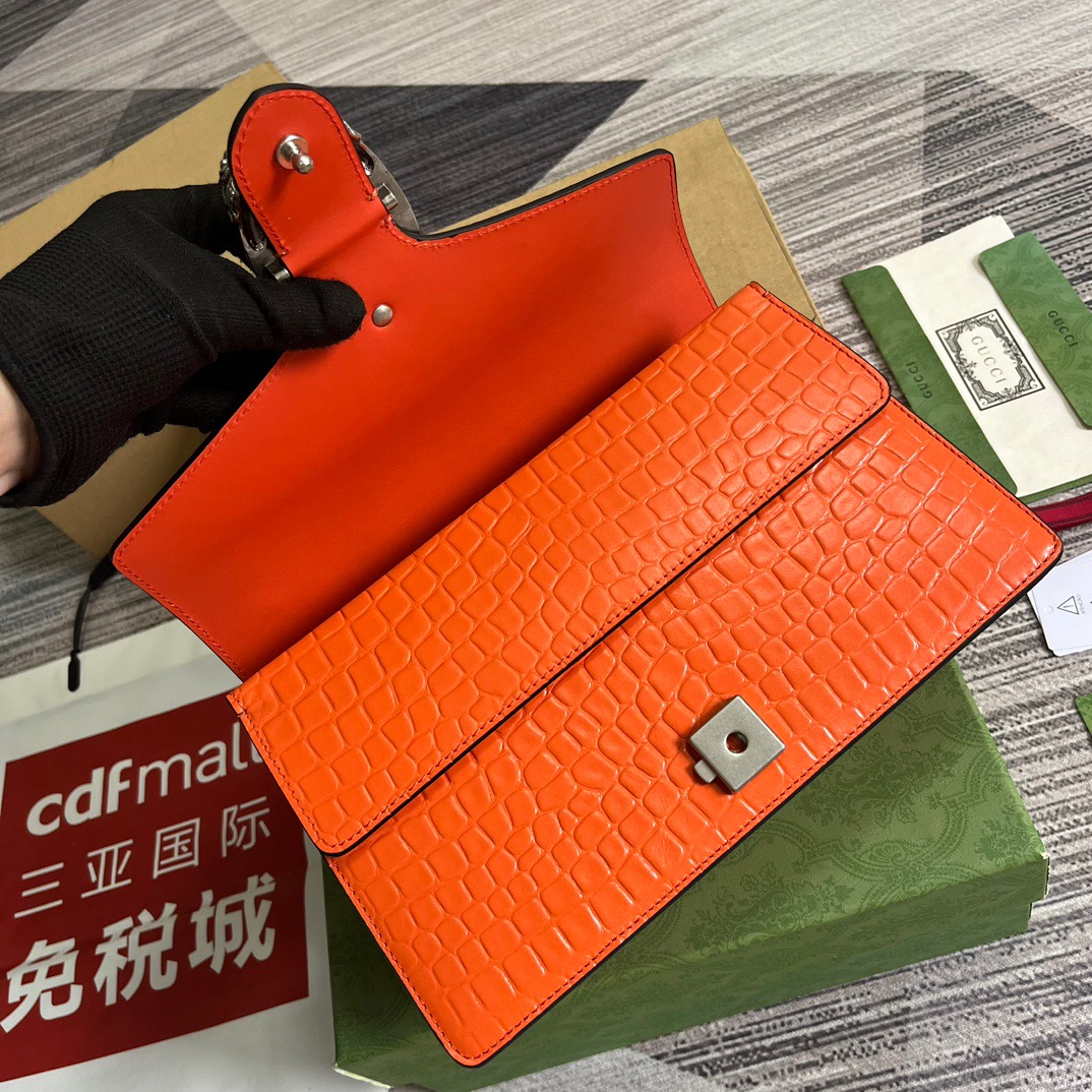 Gucci GG Dionysus Crocodile Small Shoulder Bag Orange/Red/Purple For Women? 11 in/ 28 cm