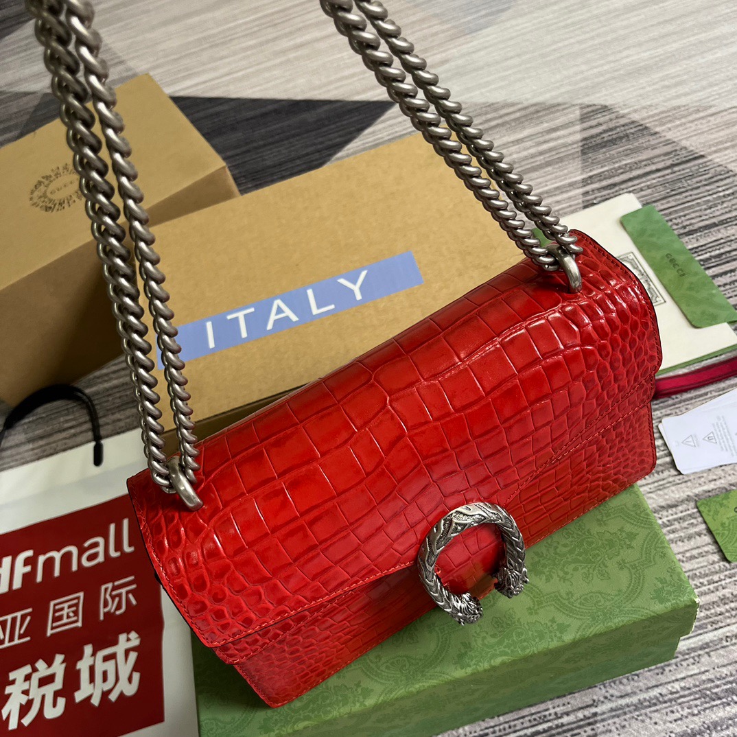 Gucci GG Dionysus Crocodile Small Shoulder Bag Orange/Red/Purple For Women? 11 in/ 28 cm