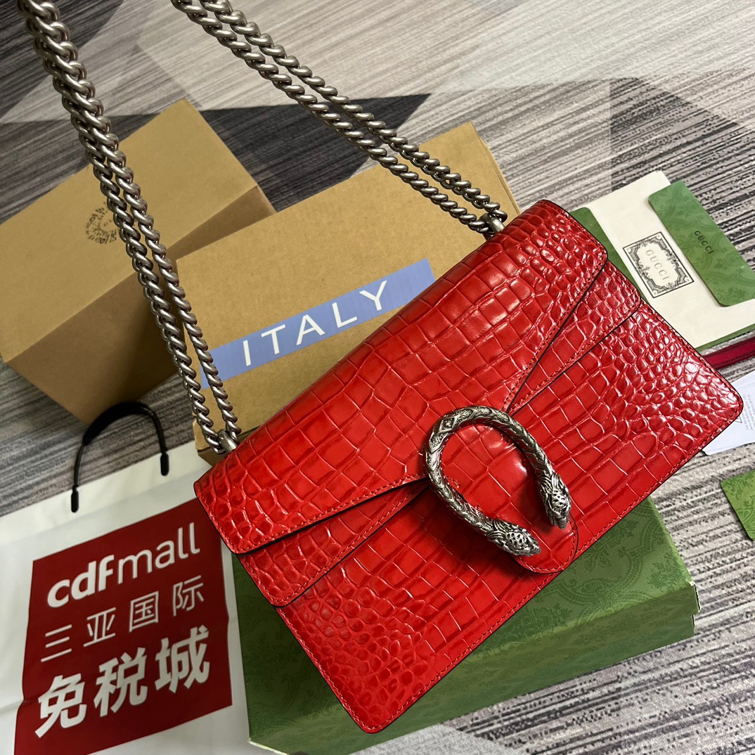 Gucci GG Dionysus Crocodile Small Shoulder Bag Orange/Red/Purple For Women? 11 in/ 28 cm