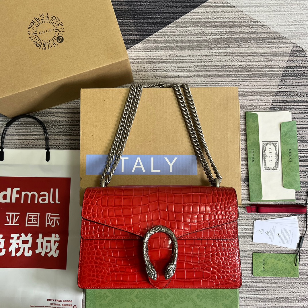 Gucci GG Dionysus Crocodile Small Shoulder Bag Orange/Red/Purple For Women? 11 in/ 28 cm