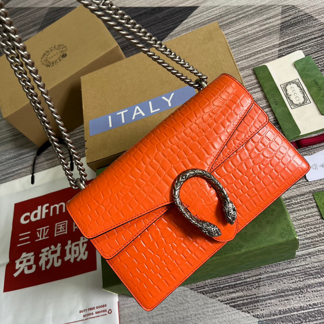 Gucci GG Dionysus Crocodile Small Shoulder Bag Orange/Red/Purple For Women? 11 in/ 28 cm