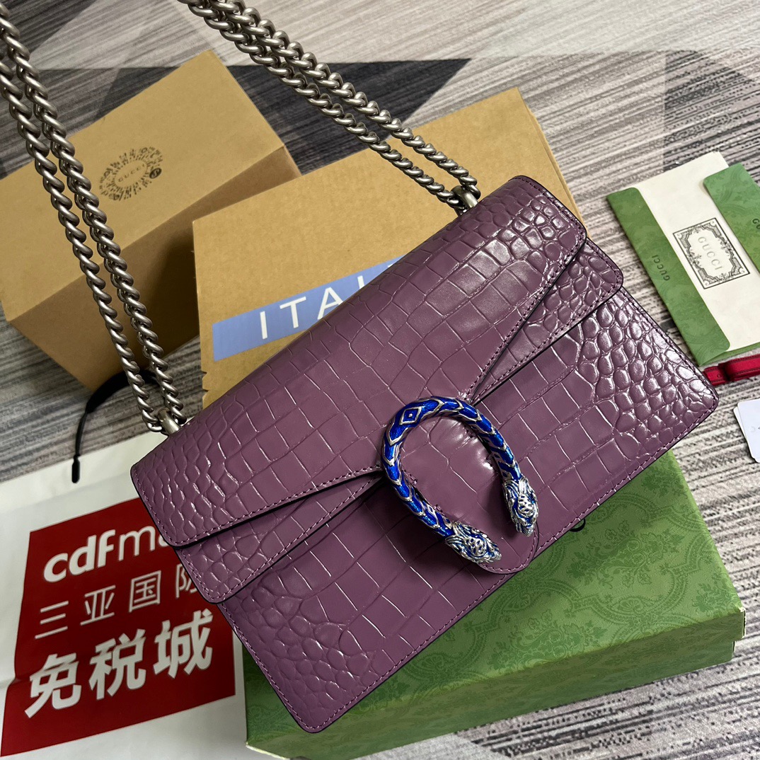 Gucci GG Dionysus Crocodile Small Shoulder Bag Orange/Red/Purple For Women? 11 in/ 28 cm