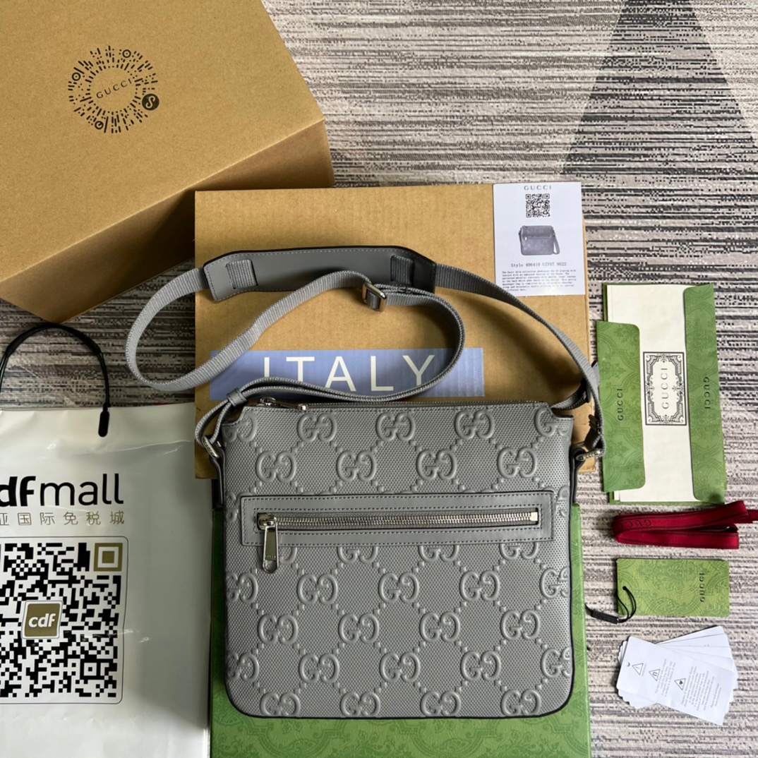 Gucci GG Embossed Bag Grey GG Embossed  For Men 10.2in/26cm GG 406410 1W3CN 1275