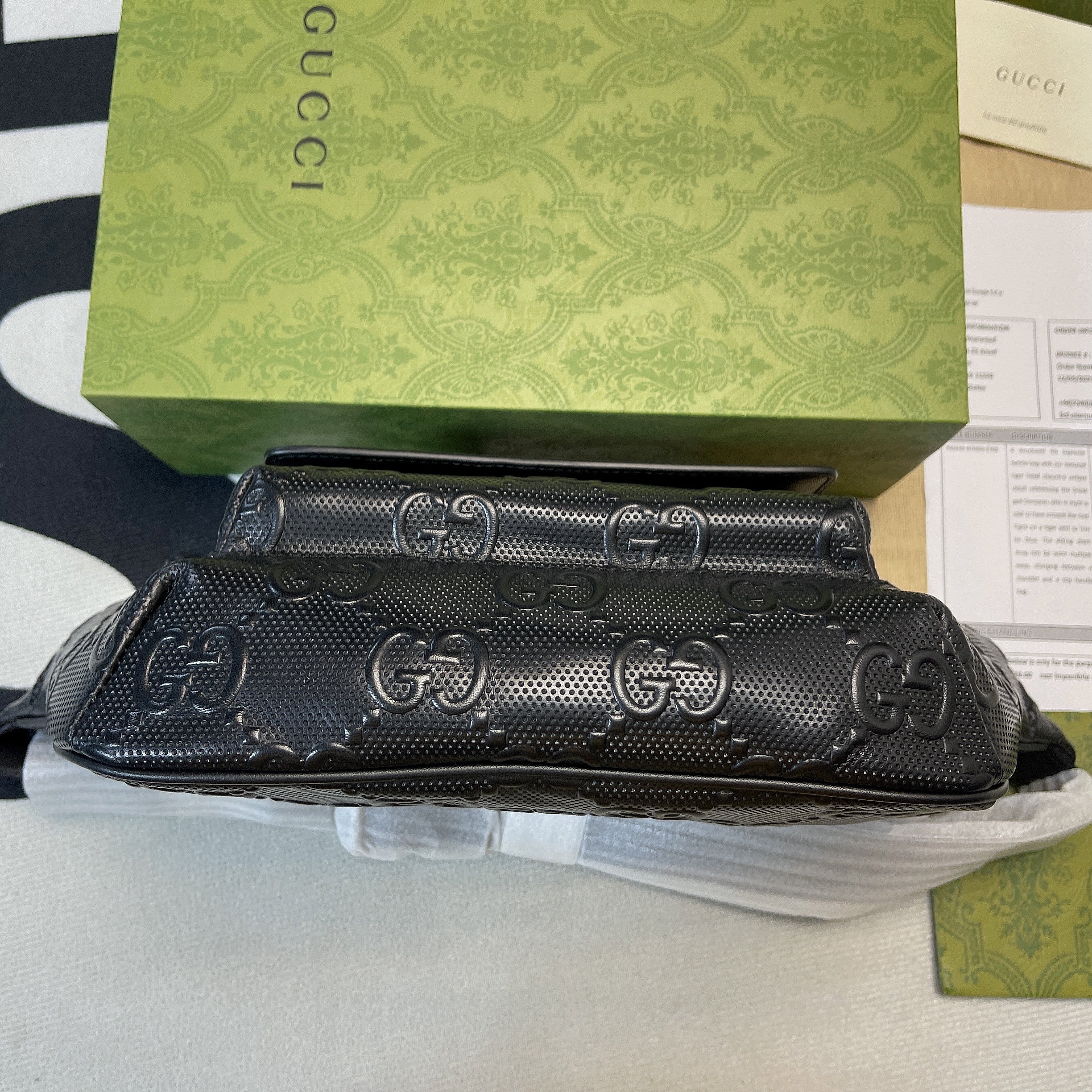 Gucci GG Embossed Belt Bag Black GG Embossed For Men  11in/28cm GG 645093 1W3CN 1000