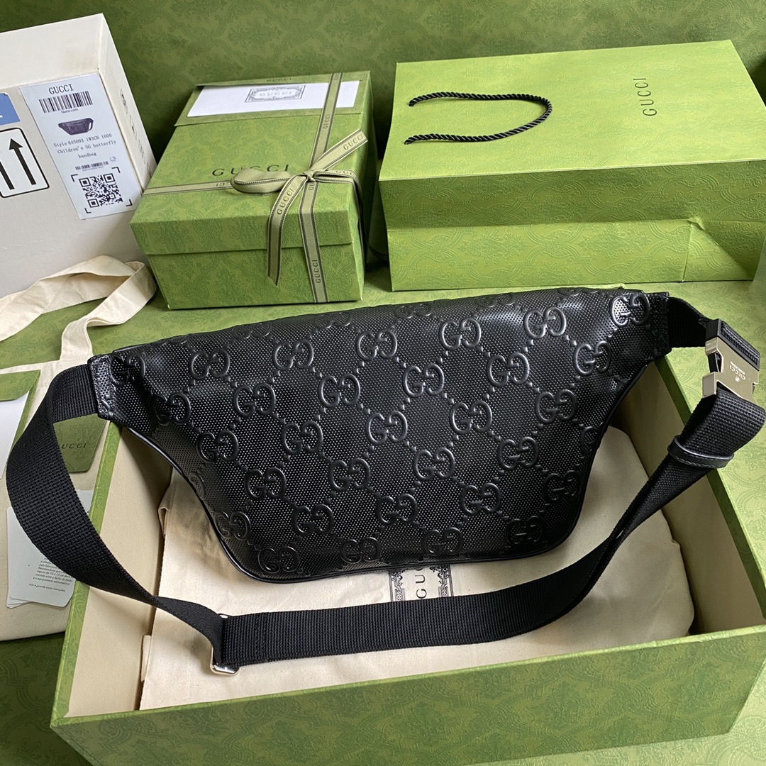 Gucci GG Embossed Belt Bag Black GG Embossed For Men  11in/28cm GG 645093 1W3CN 1000
