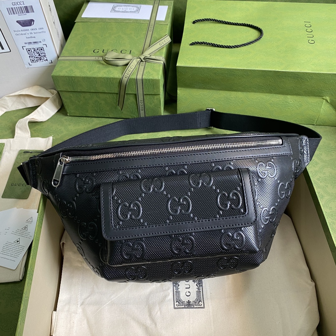 Gucci GG Embossed Belt Bag Black GG Embossed For Men  11in/28cm GG 645093 1W3CN 1000