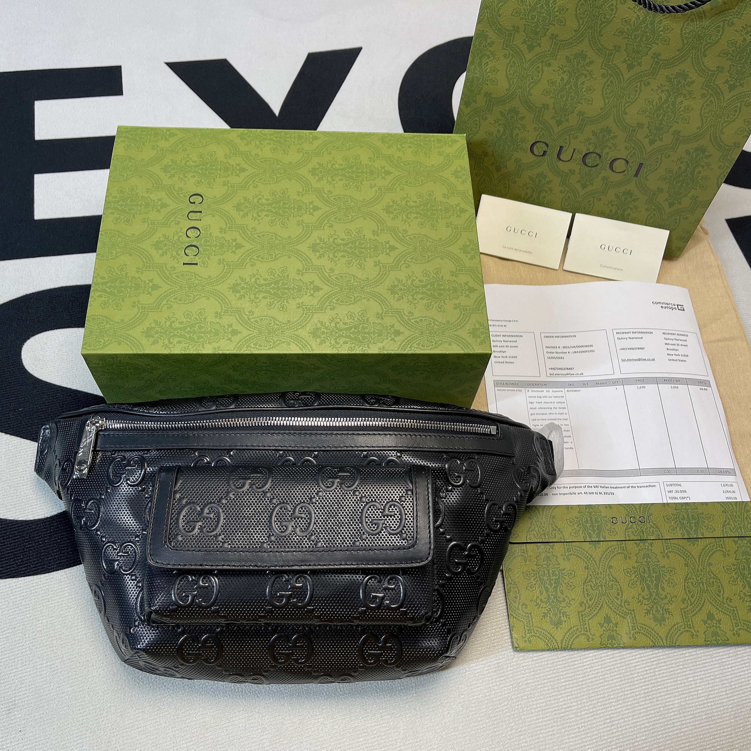 Gucci GG Embossed Belt Bag Black GG Embossed For Men  11in/28cm GG 645093 1W3CN 1000