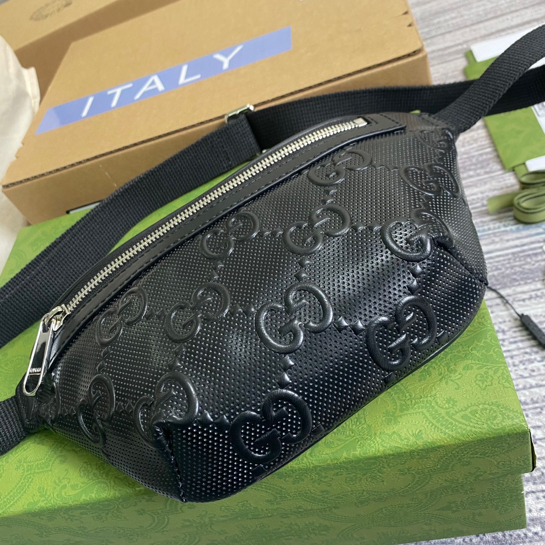 Gucci GG Embossed Belt Bag Black GG Embossed For Men  9.1in/23cm GG 658582 1W3CN 1000