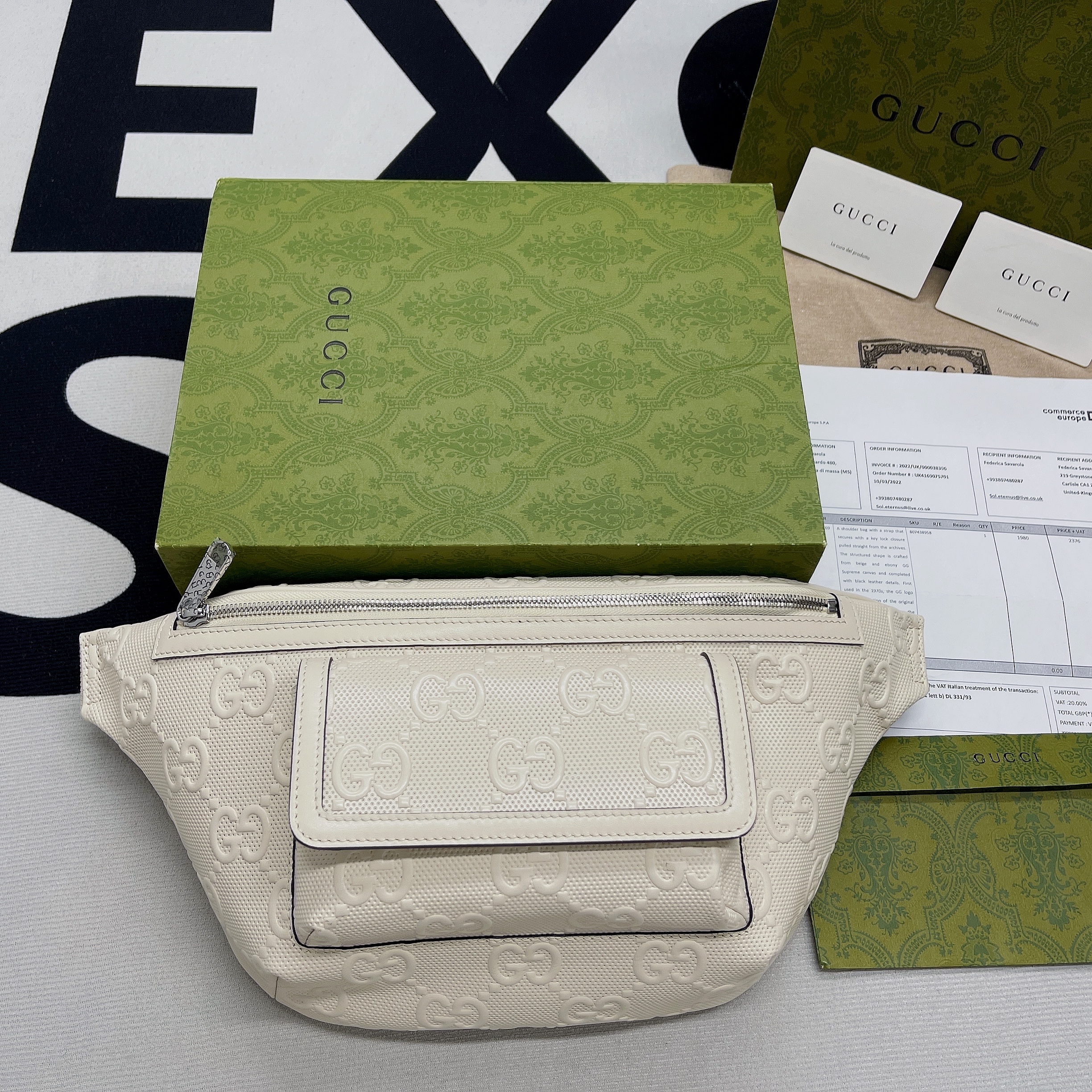 Gucci GG Embossed Belt Bag White GG Embossed For Men  11in/28cm GG