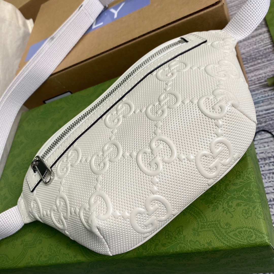 Gucci GG Embossed Belt Bag White GG Embossed For Men  9.1in/23cm GG 658582 1W3CN 9022