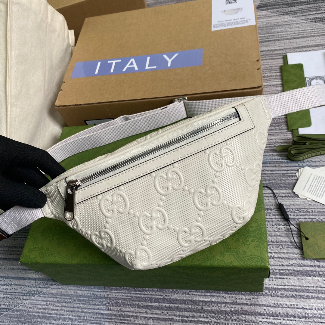 Gucci GG Embossed Belt Bag White GG Embossed For Men  9.1in/23cm GG 658582 1W3CN 9022