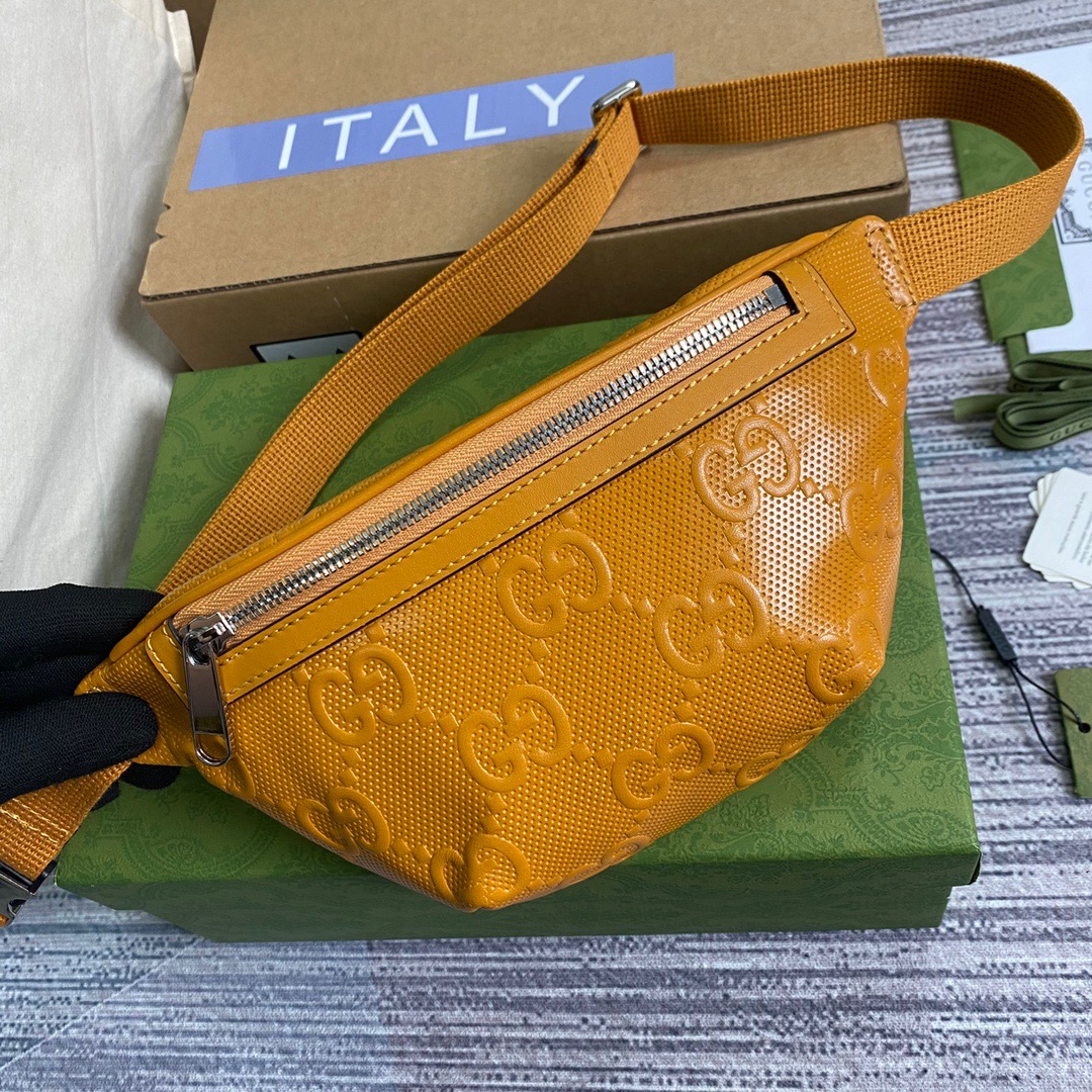 Gucci GG Embossed Belt Bag Yellow GG Embossed For Men  9.1in/23cm GG 
