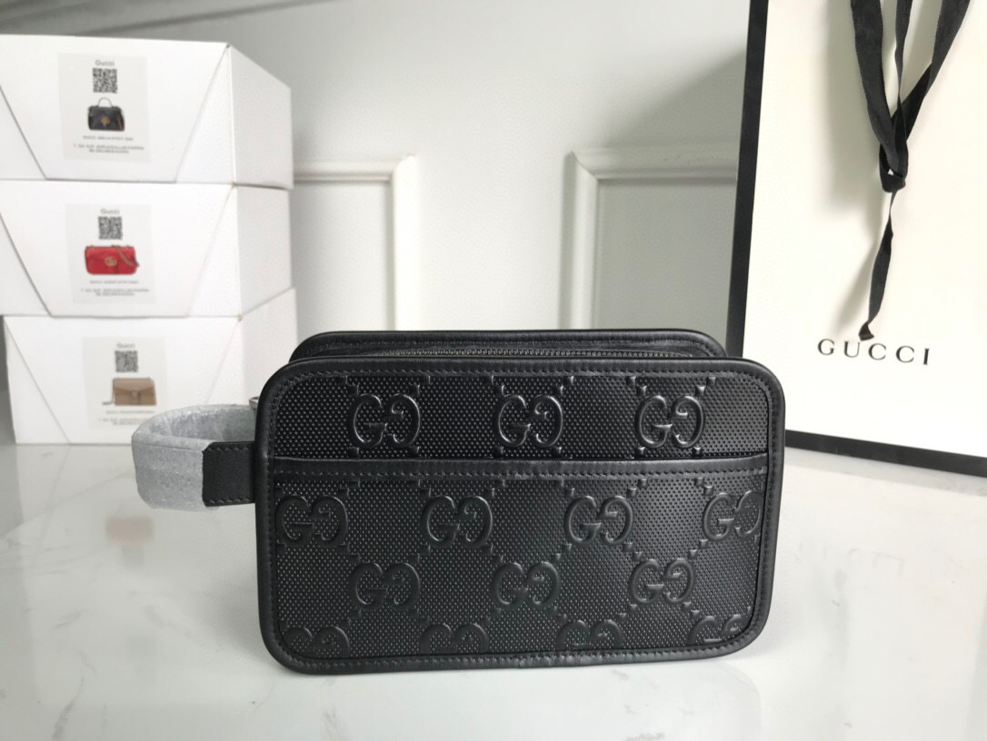 Gucci GG Embossed Cosmetic Case Black GG Embossed For Men  9in/23cm GG495