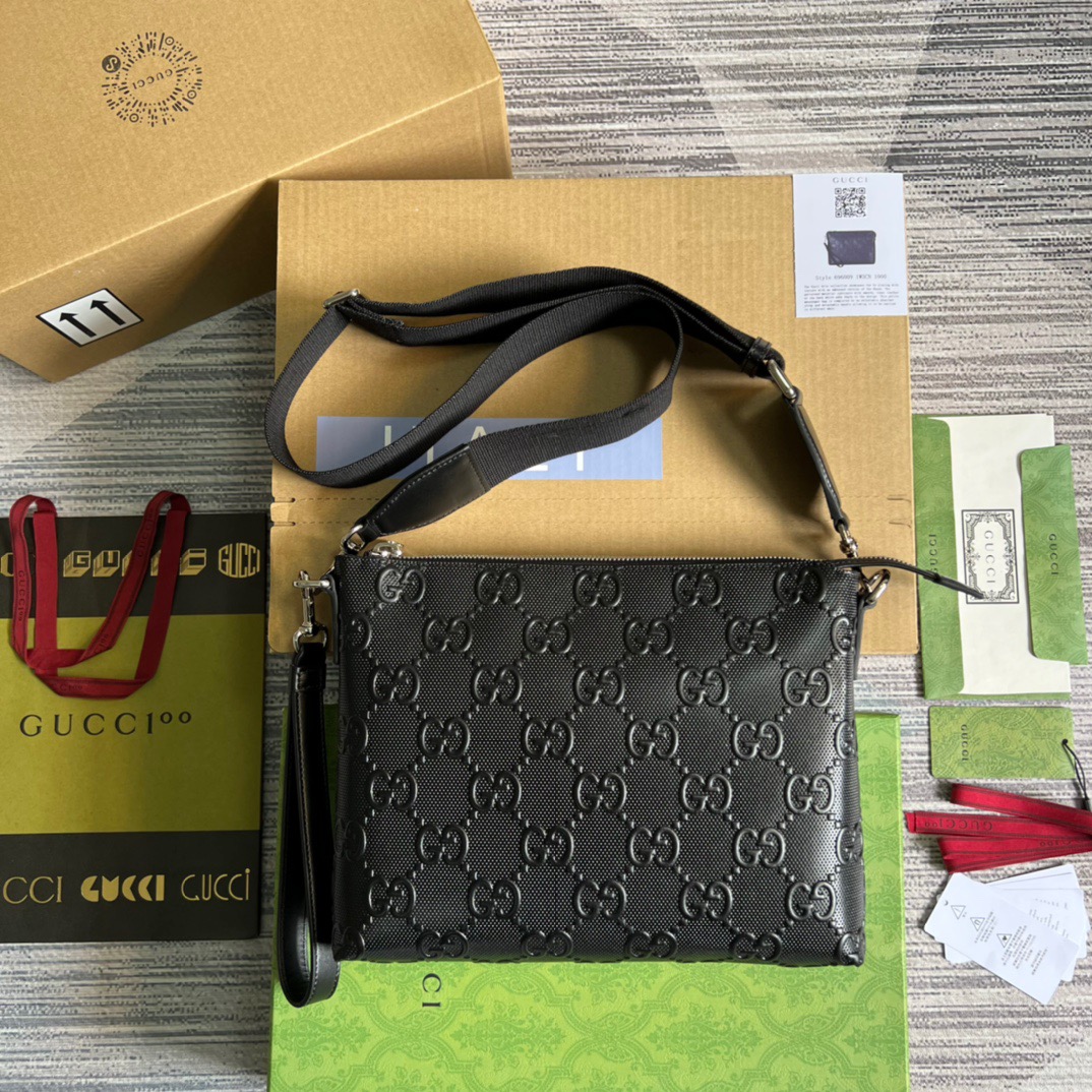 Gucci GG Embossed Medium Messenger Bag Black GG Embossed For Men 12in/31cm GG 696009 1W3CN 1000