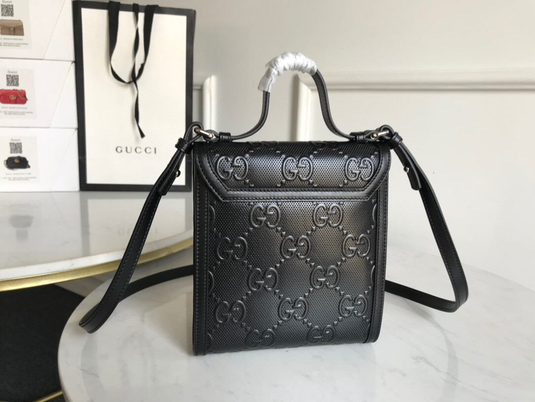 Gucci GG Embossed Messenger Bag Black GG Embossed For Men 8.1in/20.5cm GG 625782 1W3AN 1000465