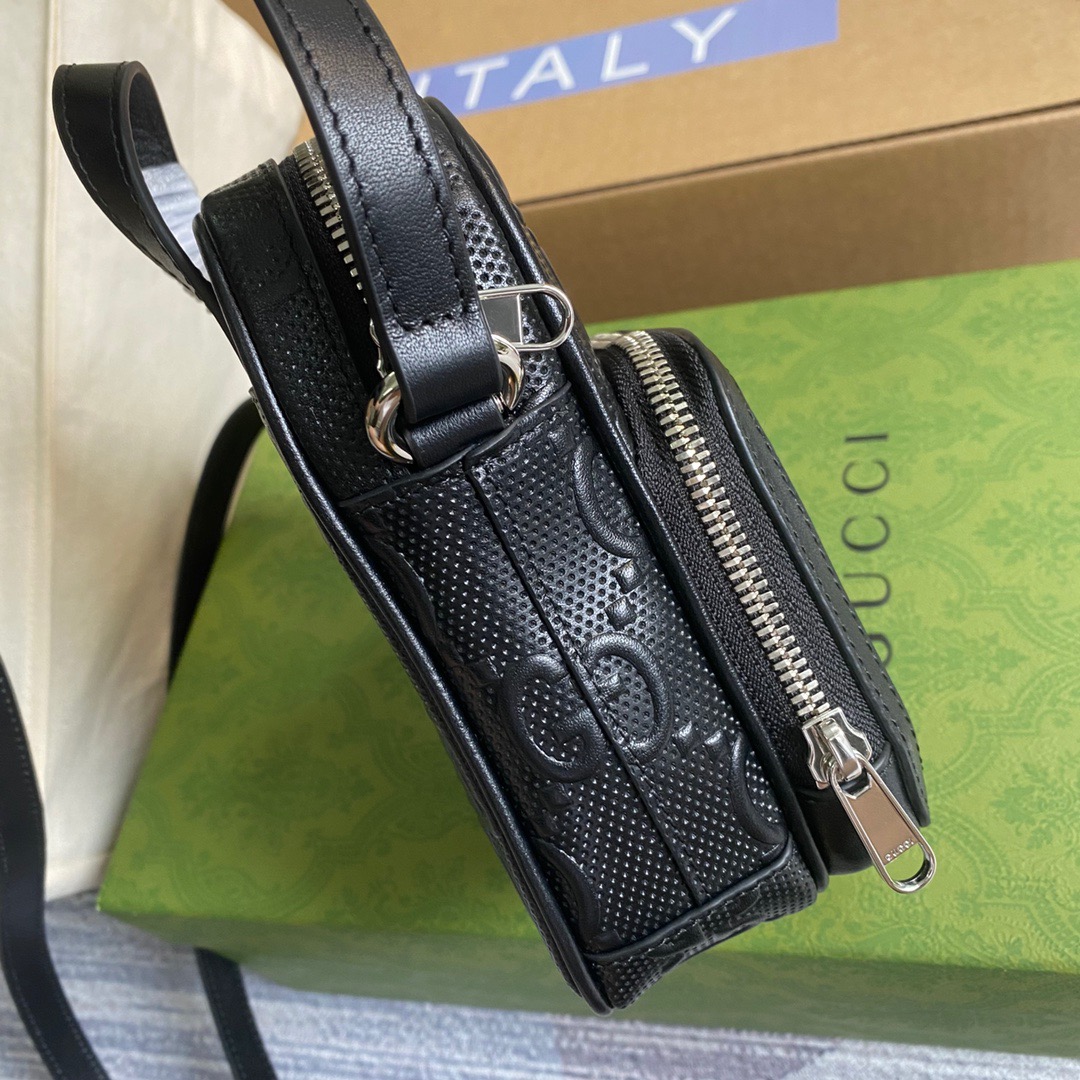 Gucci GG Embossed Mini Bag Black GG Embossed For Men 6.7in/17cm GG 658553 1W3AN 1000
