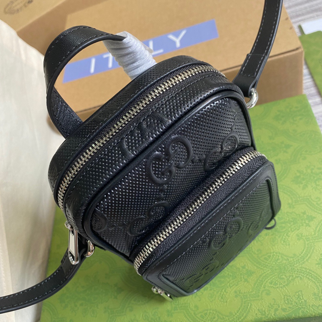 Gucci GG Embossed Mini Bag Black GG Embossed For Men 6.7in/17cm GG 658553 1W3AN 1000