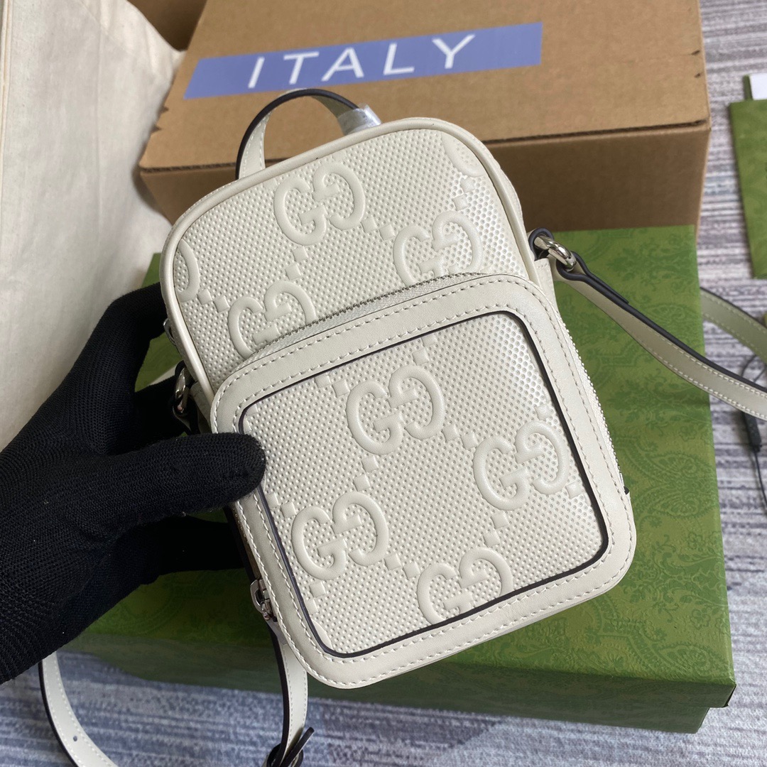 Gucci GG Embossed Mini Bag White GG Embossed For Men 6.7in/17cm GG 
