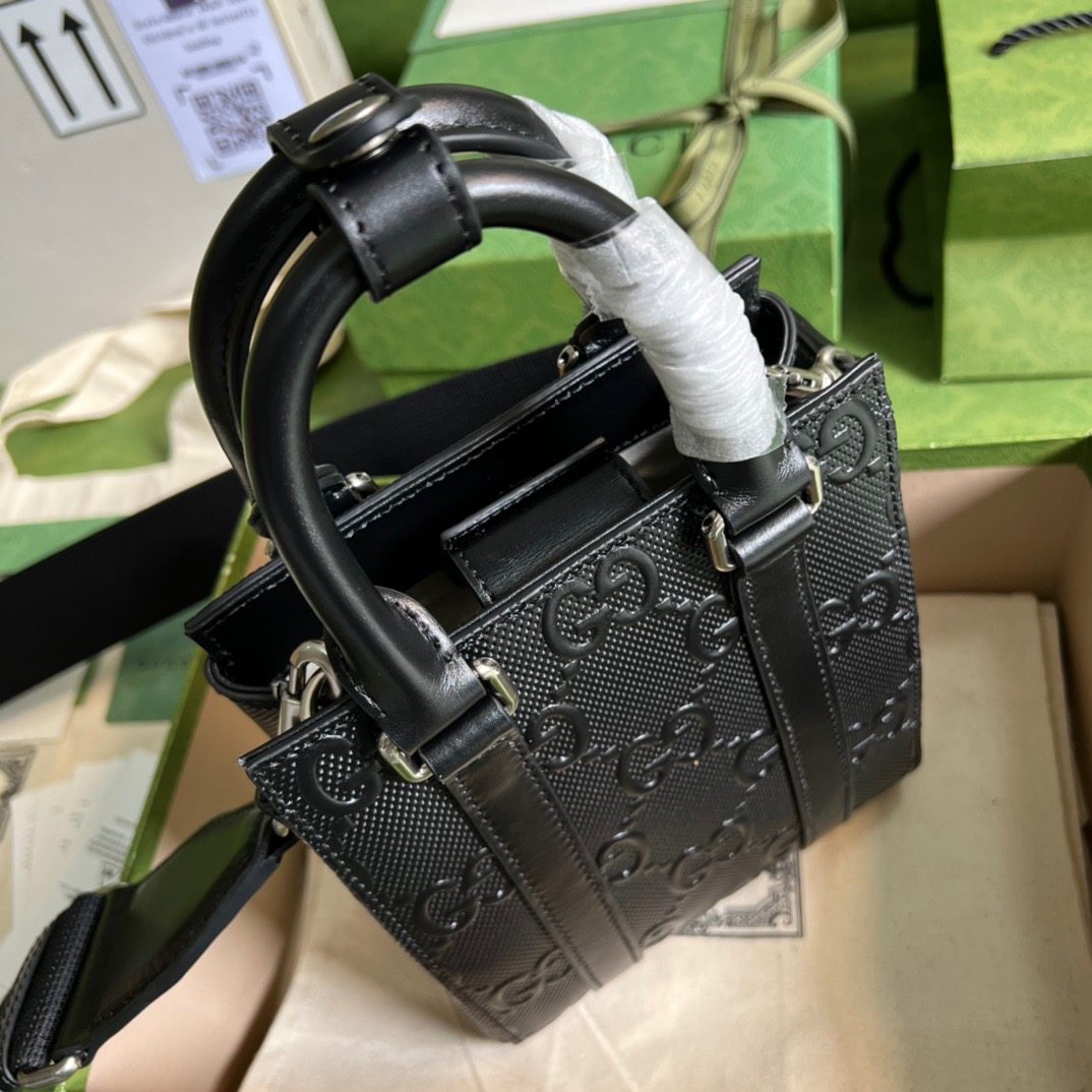 Gucci GG Embossed Mini Tote Bag Black GG Embossed For Men  7.9in/20cm GG 696010 1W3CN 1000