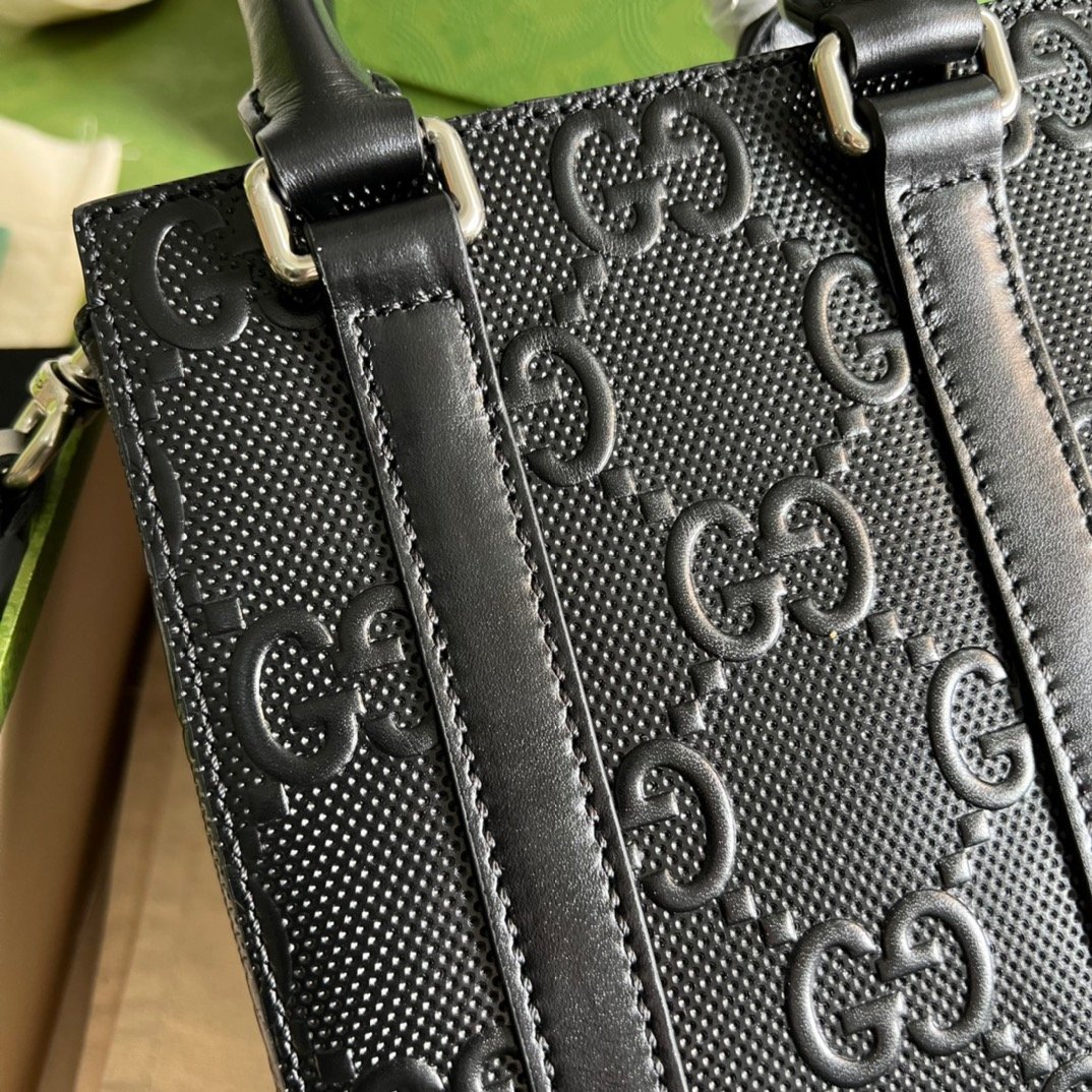 Gucci GG Embossed Mini Tote Bag Black GG Embossed For Men  7.9in/20cm GG 696010 1W3CN 1000