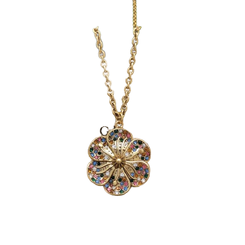 Gucci GG Flower Necklace Gold Tone For Women