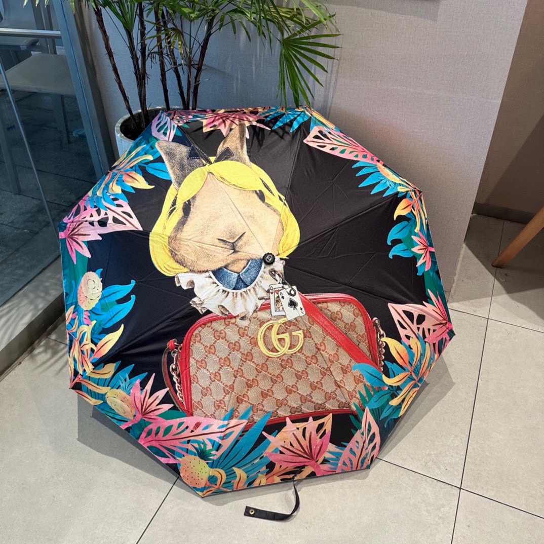Gucci GG Folding Umbrella With Cartoon Black