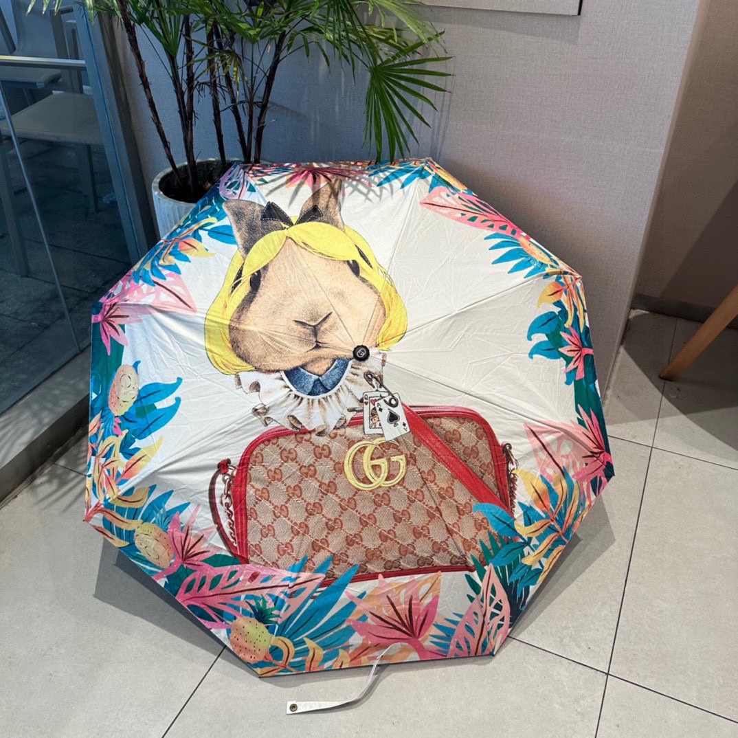 Gucci GG Folding Umbrella With Cartoon White
