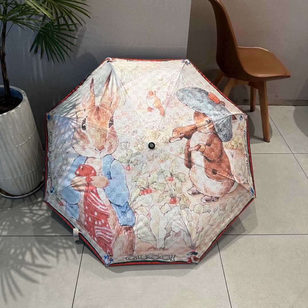 Gucci GG Folding Umbrella With Rabbit Pink