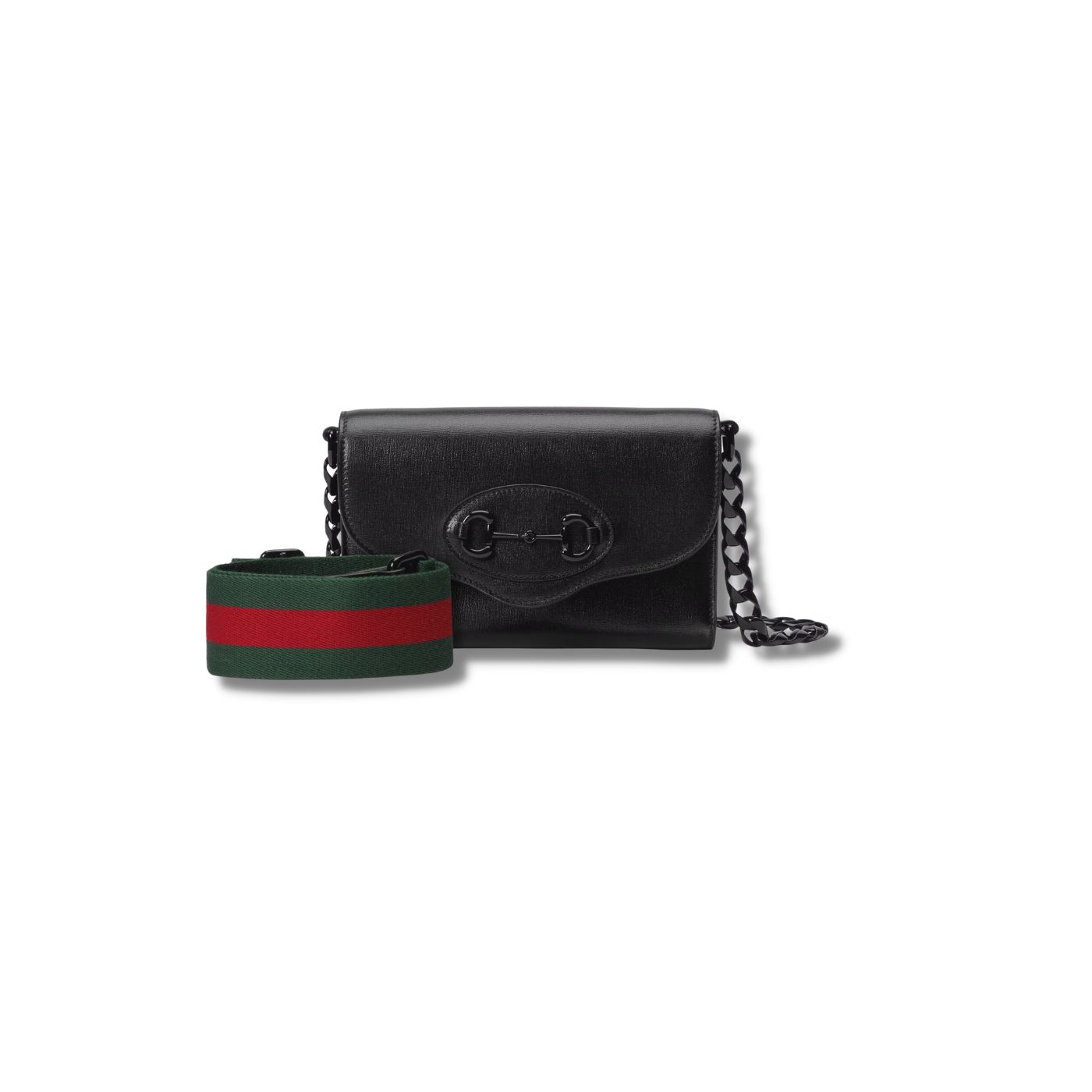 Gucci GG Horsebit 1955 Mini Bag Black/ Green For Women ?724713 AABE1 1060 7.9 in/ 20 cm