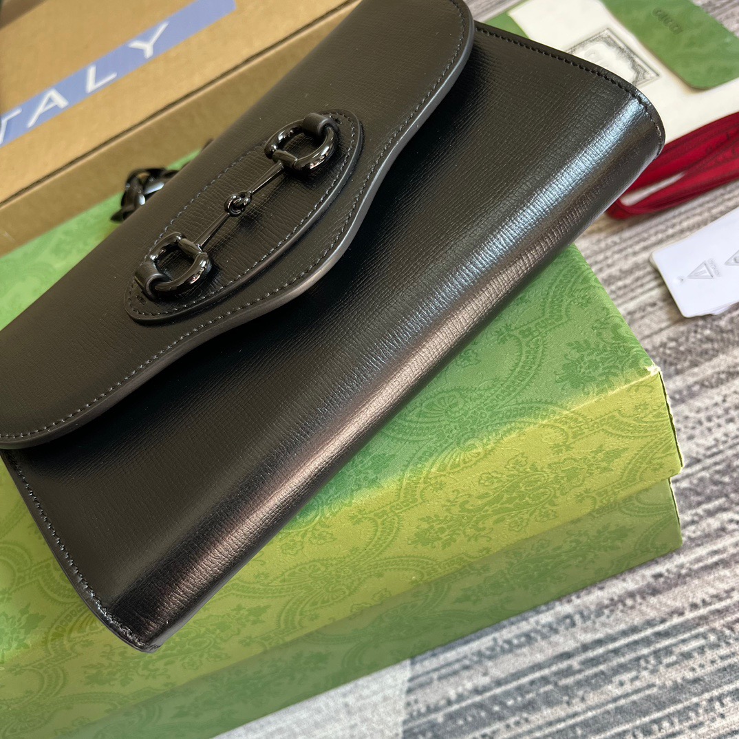 Gucci GG Horsebit 1955 Mini Bag Black/ Green For Women ?724713 AABE1 1060 7.9 in/ 20 cm