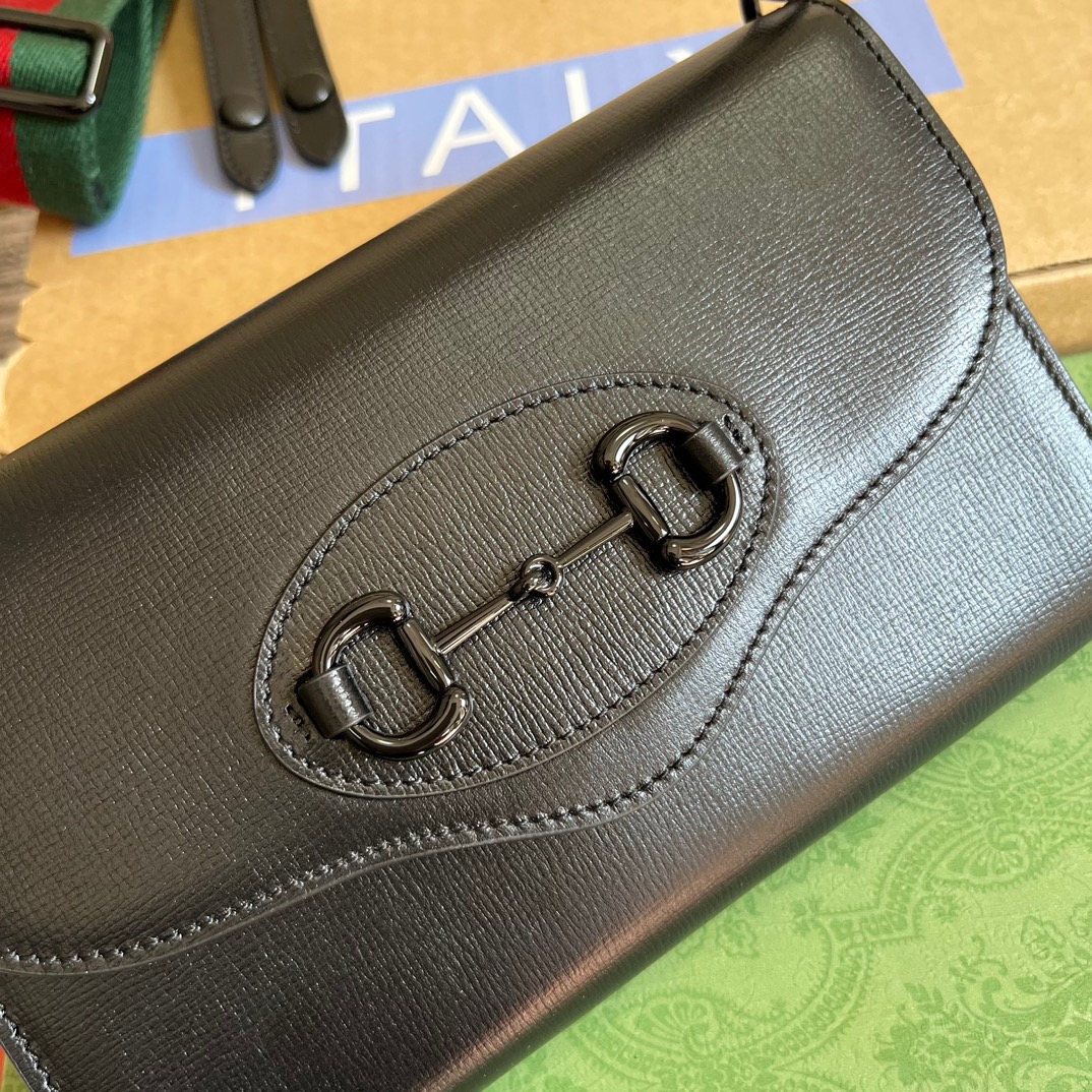 Gucci GG Horsebit 1955 Mini Bag Black/ Green For Women ?724713 AABE1 1060 7.9 in/ 20 cm