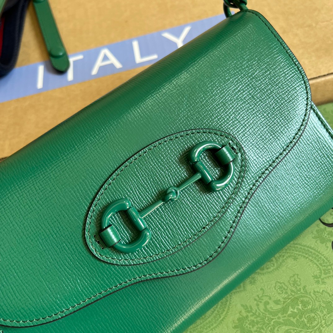 Gucci GG Horsebit 1955 Mini Bag Black/ Green For Women ?724713 AABE1 1060 7.9 in/ 20 cm