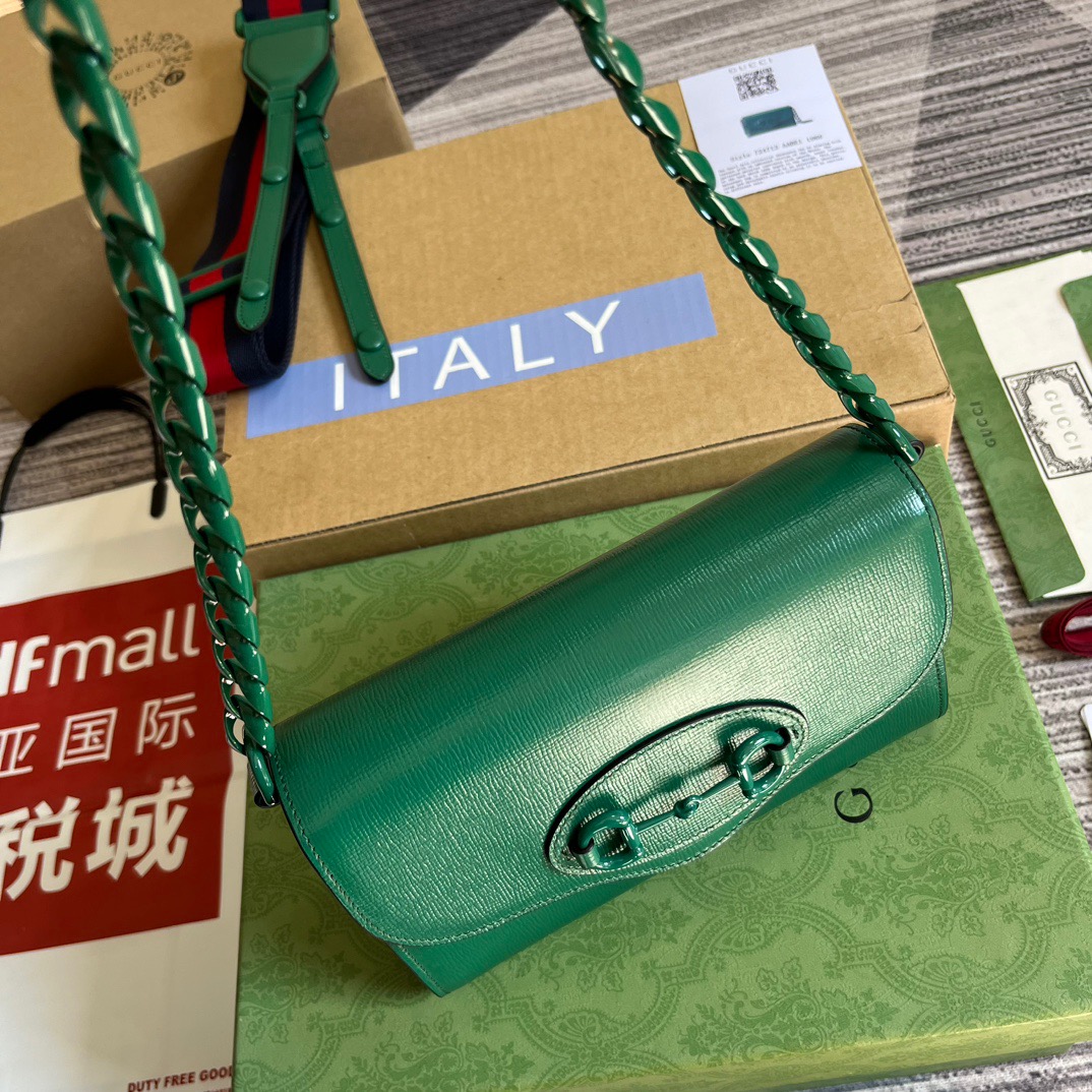 Gucci GG Horsebit 1955 Mini Bag Black/ Green For Women ?724713 AABE1 1060 7.9 in/ 20 cm