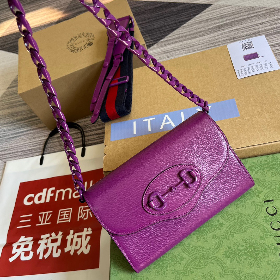 Gucci GG Horsebit 1955 Mini Bag Purple/Orange/Navy Blue For Women ???724713 AABE1 5546 7.9 in/ 20 cm