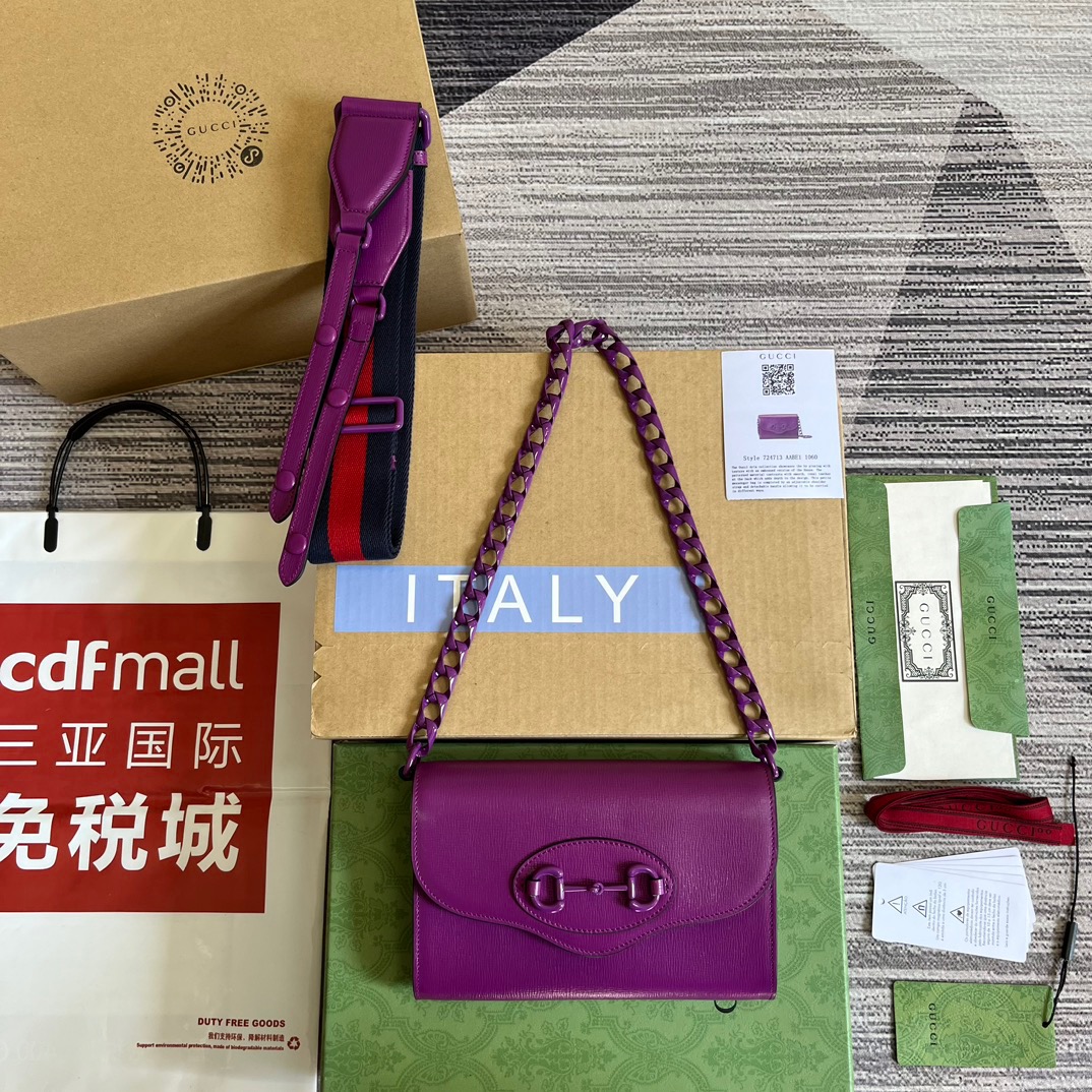 Gucci GG Horsebit 1955 Mini Bag Purple/Orange/Navy Blue For Women ???724713 AABE1 5546 7.9 in/ 20 cm