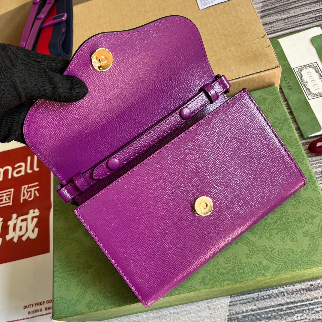 Gucci GG Horsebit 1955 Mini Bag Purple/Orange/Navy Blue For Women ???724713 AABE1 5546 7.9 in/ 20 cm
