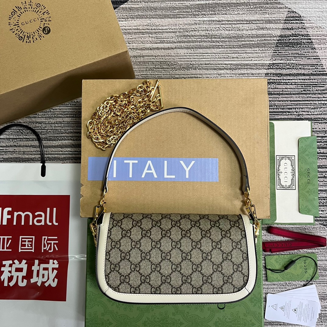 Gucci GG Horsebit 1955 Shoulder Bag White And Beige/Brown And Begie/White And Grey/ Black And Grey For Women? ?735178 FABLN 9897 9.4 in/ 24 cm