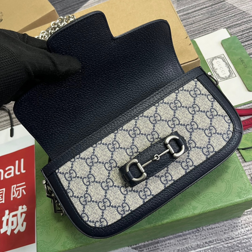 Gucci GG Horsebit 1955 Shoulder Bag White And Beige/Brown And Begie/White And Grey/ Black And Grey For Women? ?735178 FABLN 9897 9.4 in/ 24 cm