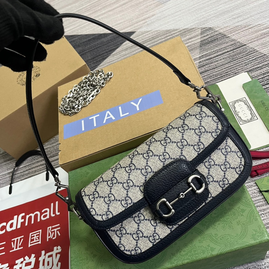 Gucci GG Horsebit 1955 Shoulder Bag White And Beige/Brown And Begie/White And Grey/ Black And Grey For Women? ?735178 FABLN 9897 9.4 in/ 24 cm