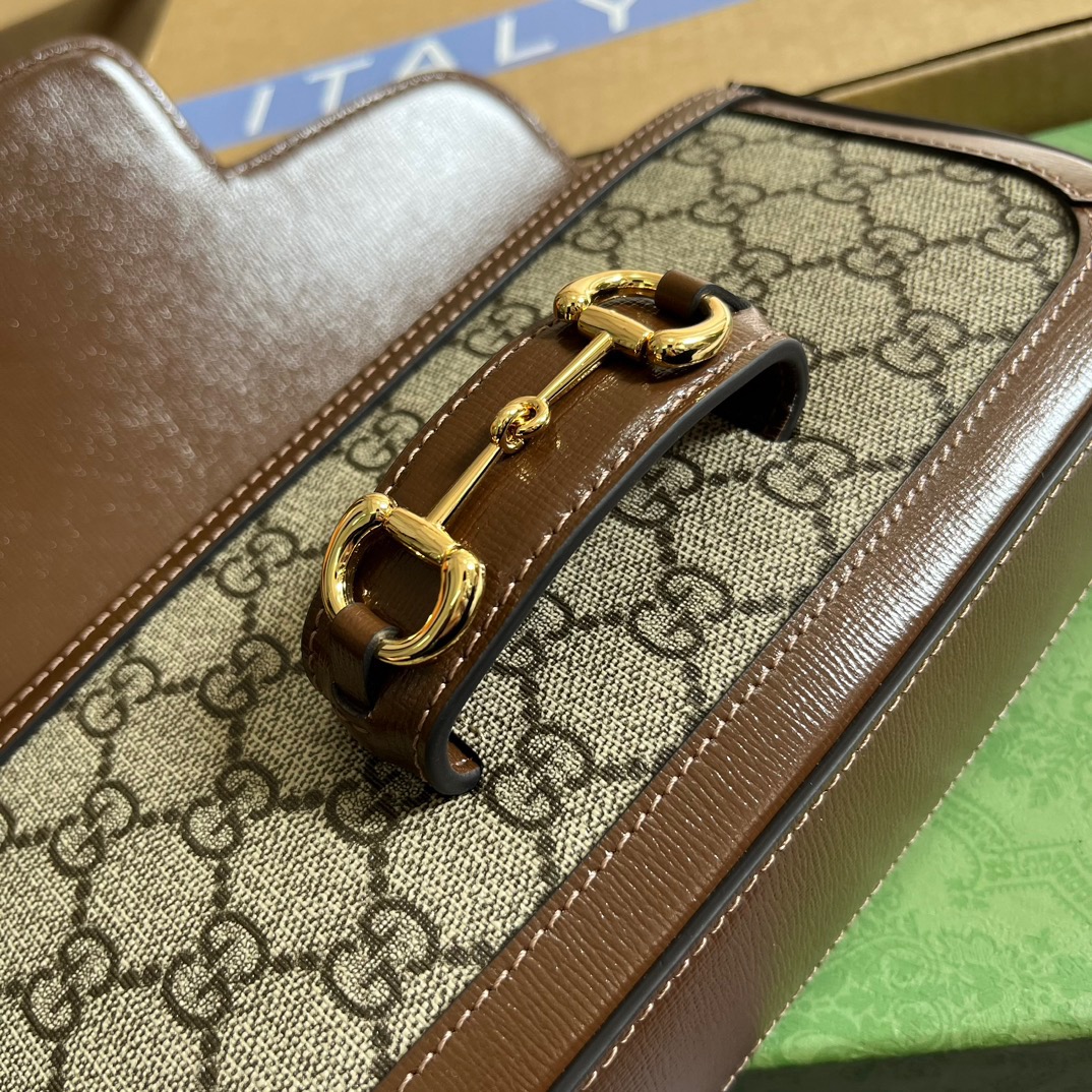 Gucci GG Horsebit 1955 Shoulder Bag White And Beige/Brown And Begie/White And Grey/ Black And Grey For Women? ?735178 FABLN 9897 9.4 in/ 24 cm