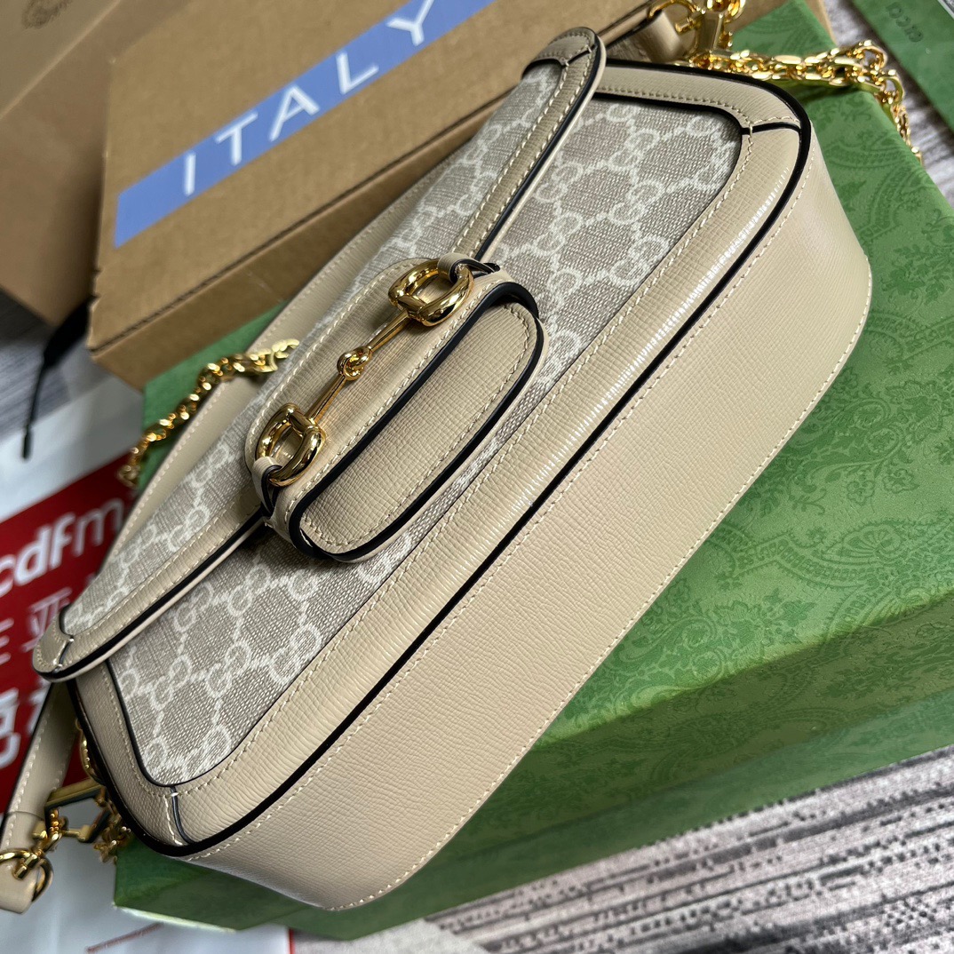 Gucci GG Horsebit 1955 Shoulder Bag White And Beige/Brown And Begie/White And Grey/ Black And Grey For Women? ?735178 FABLN 9897 9.4 in/ 24 cm