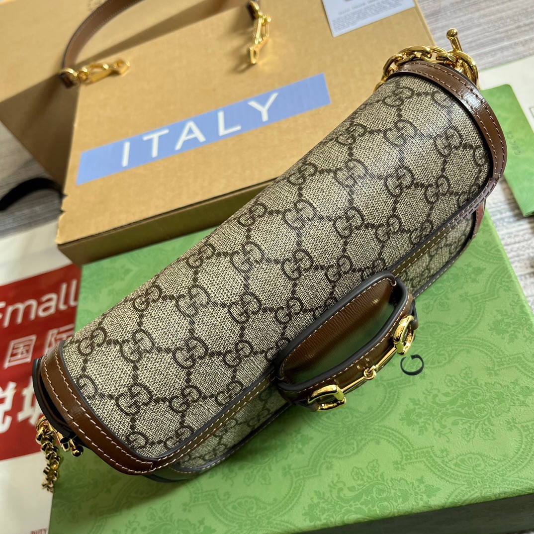 Gucci GG Horsebit 1955 Shoulder Bag White And Beige/Brown And Begie/White And Grey/ Black And Grey For Women? ?735178 FABLN 9897 9.4 in/ 24 cm