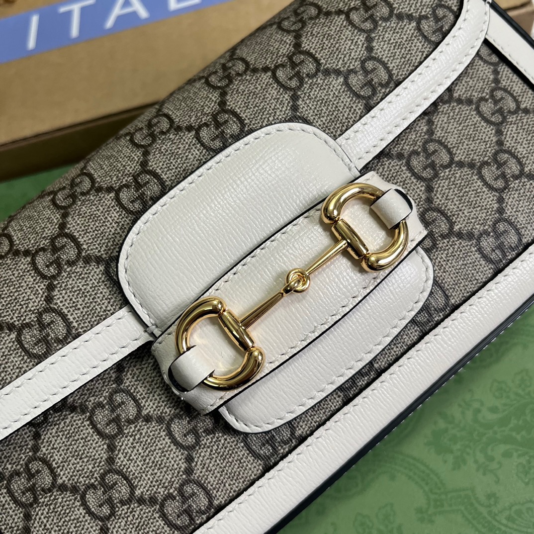 Gucci GG Horsebit 1955 Shoulder Bag White And Beige/Brown And Begie/White And Grey/ Black And Grey For Women? ?735178 FABLN 9897 9.4 in/ 24 cm