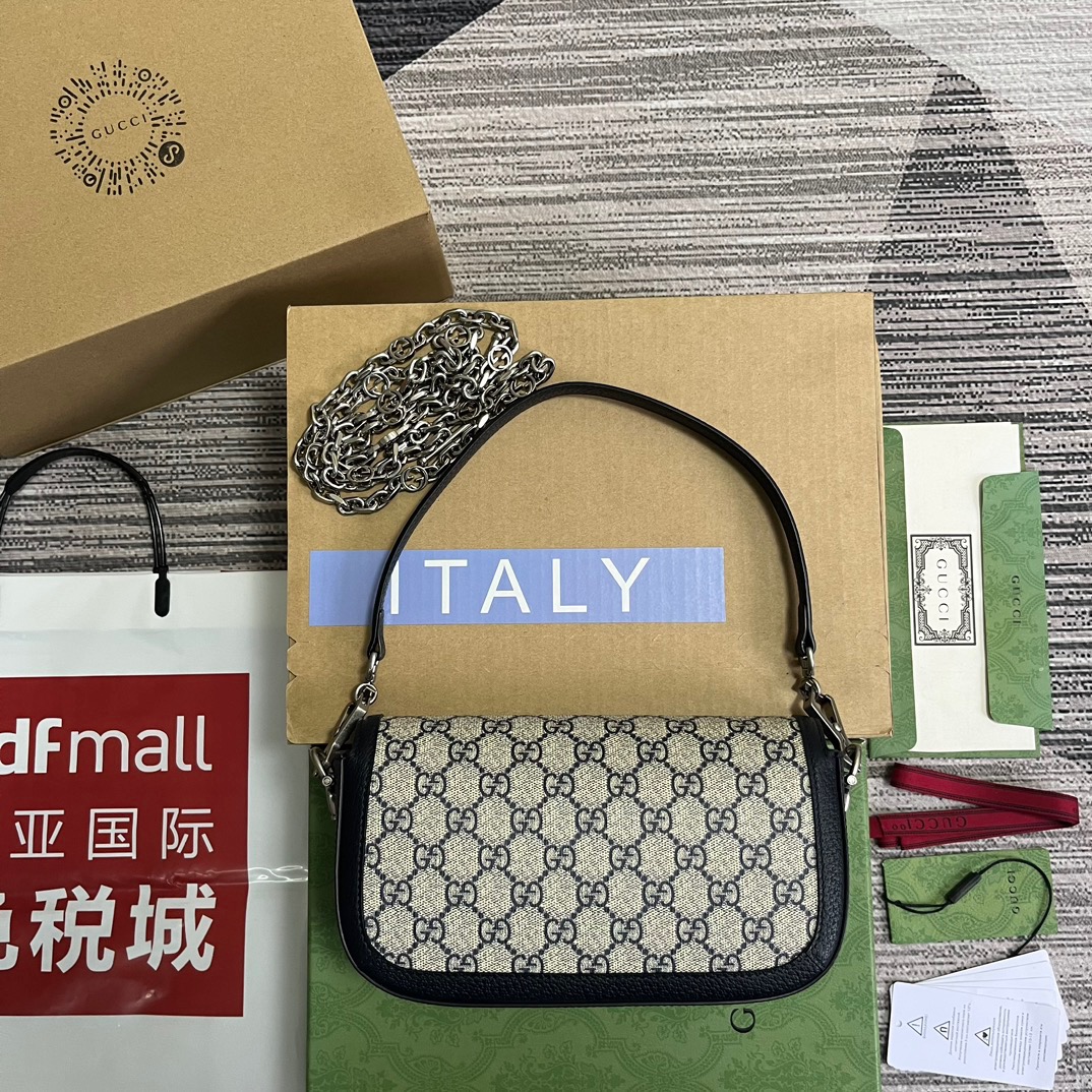 Gucci GG Horsebit 1955 Shoulder Bag White And Beige/Brown And Begie/White And Grey/ Black And Grey For Women? ?735178 FABLN 9897 9.4 in/ 24 cm