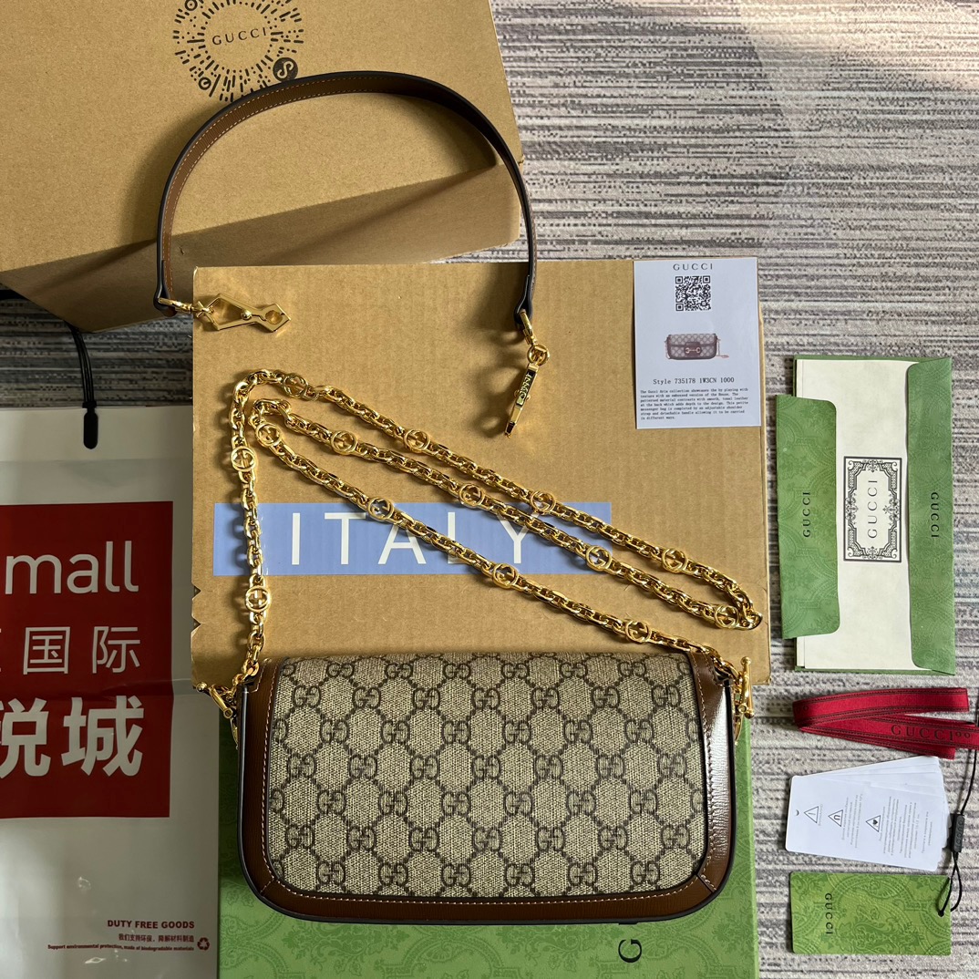 Gucci GG Horsebit 1955 Shoulder Bag White And Beige/Brown And Begie/White And Grey/ Black And Grey For Women? ?735178 FABLN 9897 9.4 in/ 24 cm