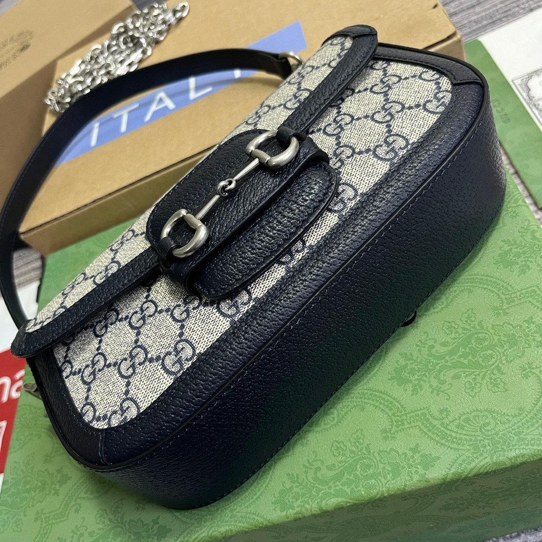 Gucci GG Horsebit 1955 Shoulder Bag White And Beige/Brown And Begie/White And Grey/ Black And Grey For Women? ?735178 FABLN 9897 9.4 in/ 24 cm