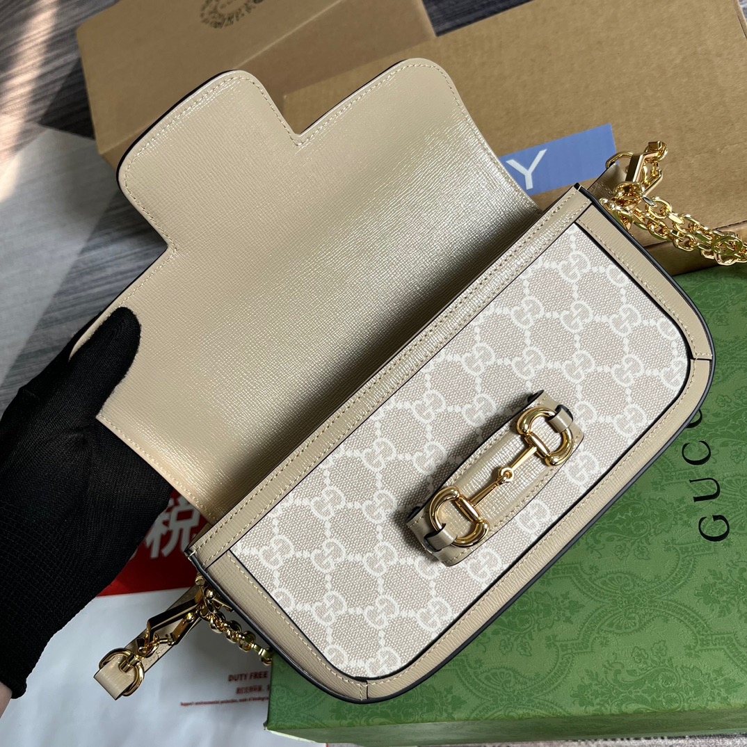 Gucci GG Horsebit 1955 Shoulder Bag White And Beige/Brown And Begie/White And Grey/ Black And Grey For Women? ?735178 FABLN 9897 9.4 in/ 24 cm